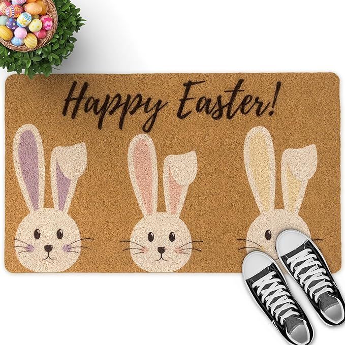 Easter Welcome Doormat Indoor Easter Door Mat Coir Rabbit Easter Outdoor Mat Non Slip Front Porch... | Amazon (US)