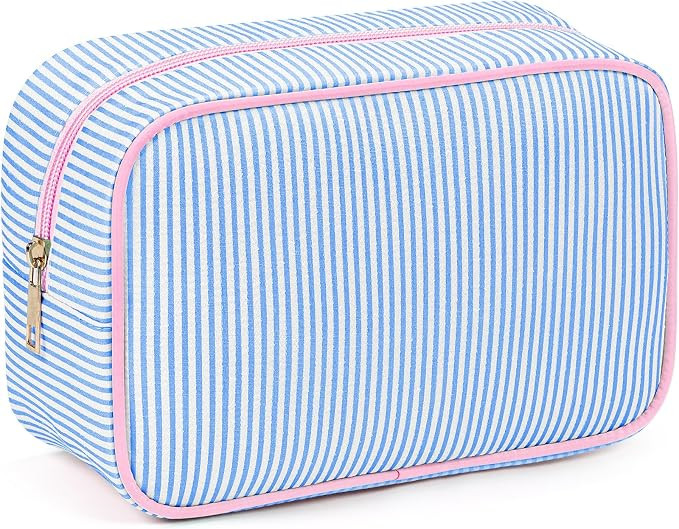 Seersucker Makeup Bag Seersucker Cosmetic Bag Stripe Women Pouch Large Preppy Storage Pouch Toile... | Amazon (US)