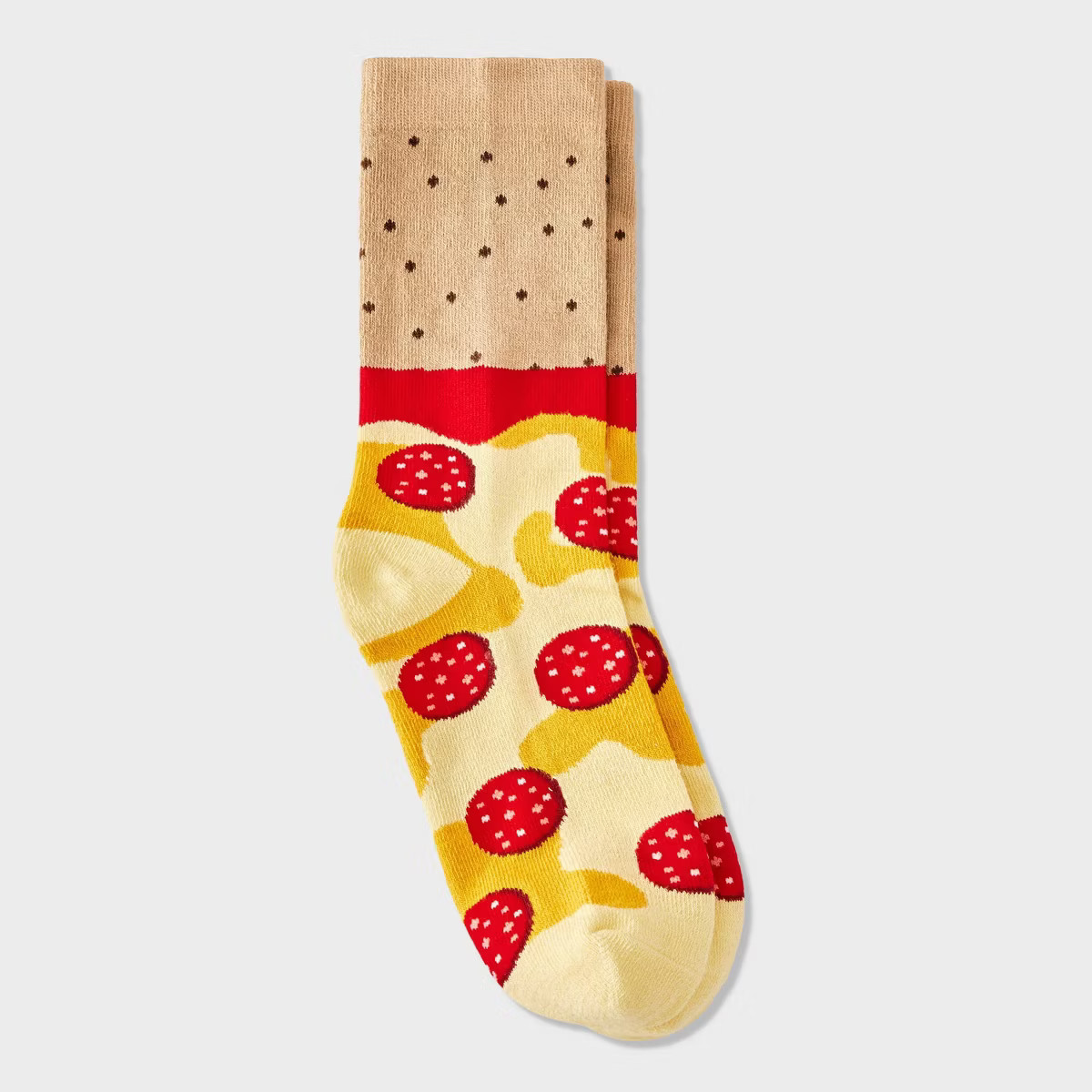 Women's Pizza Christmas Crew Socks - Tan/Yellow/Red 4-10 | Target
