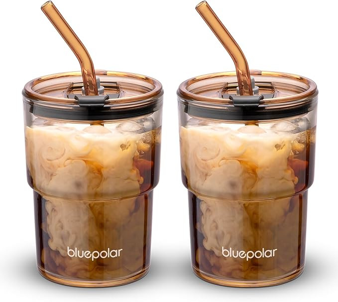 BLUEPOLAR 13oz/400ml Glass Water Tumbler with Straw and Lid Sealed Carry On Thick Wall Iced Coffe... | Amazon (US)