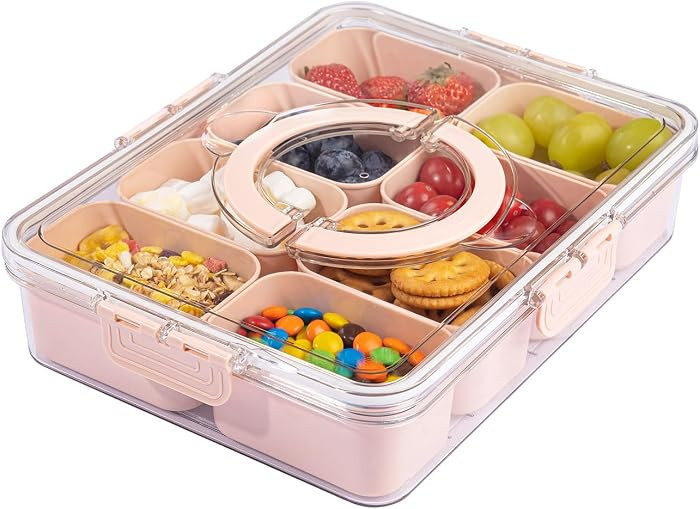 Dishwasher Safe Snackle Box Container with 8 Small Snacks Box - Premium Pink Plastic Divided Serv... | Amazon (US)