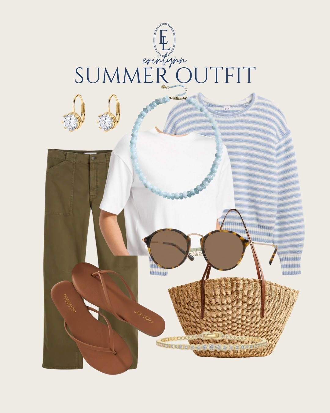 The easiest summer outfit formula: a great white tee, olive pants, a striped sweater for chilly restaurants, and the sandals I wear on repeat.

Classic, comfortable, and the kind of outfit that works whether you’re running errands, traveling, or heading to dinner by the water.

olive pants, striped sweater, white tee outfit, summer style, coastal casual outfit, classic wardrobe staples, woven tote bag, everyday summer outfit

#LTKootd #LTKSaleAlert