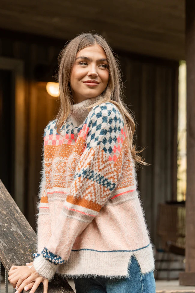 Connie Fair Isle Turtleneck Sweater | Pink Lily