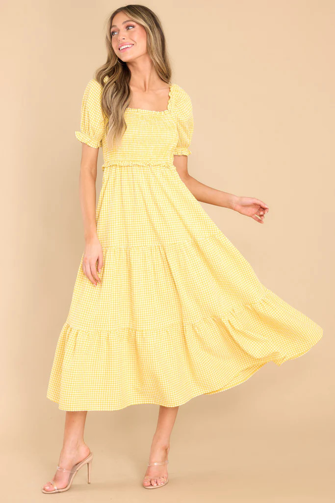 Acts Of Kindness Yellow Gingham Midi Dress | Red Dress 