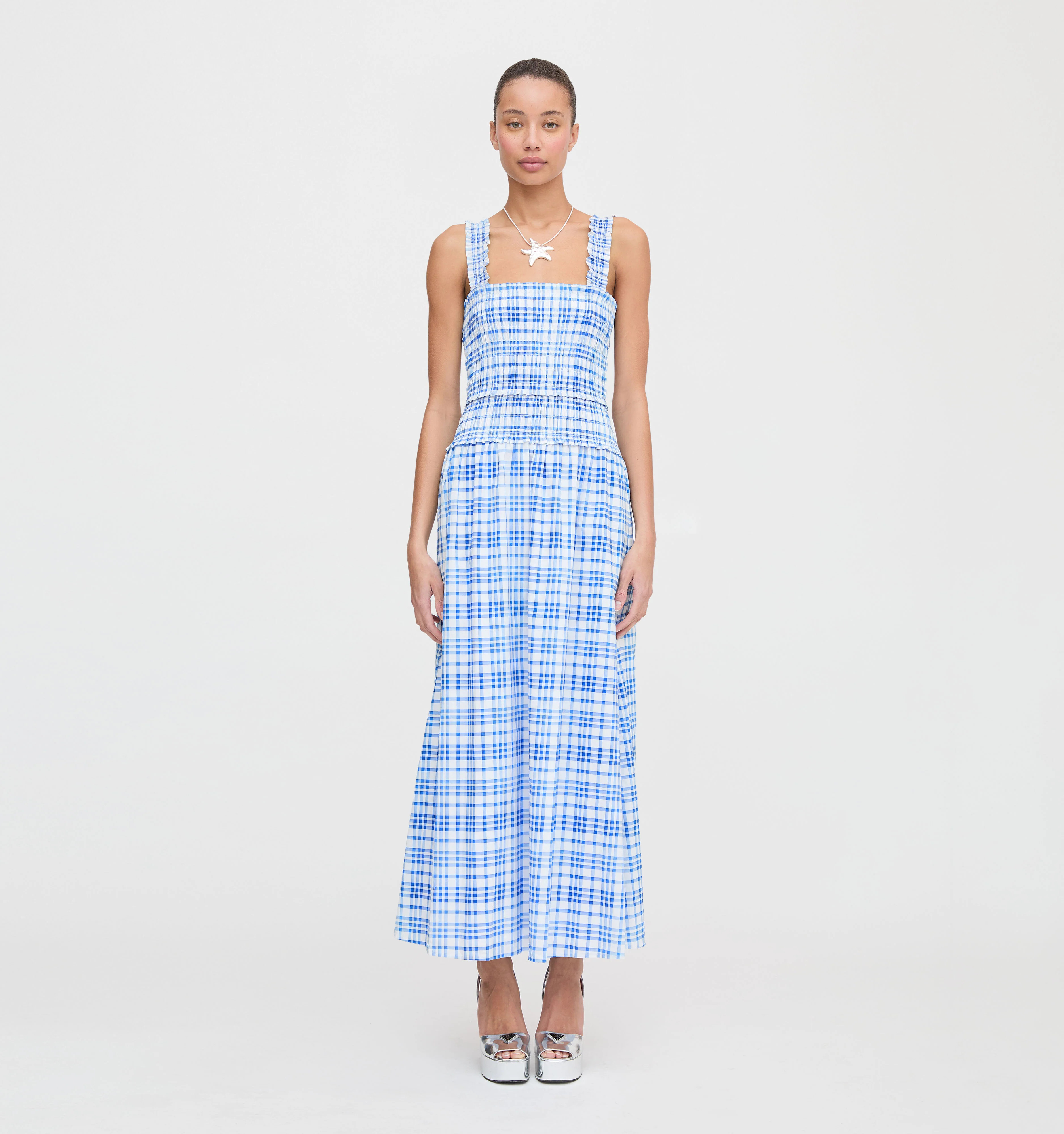 The Azalea Maxi Nap Dress - Blue Watercolor Gingham | Hill House Home US