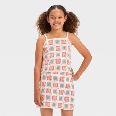 Girls' Crochet Knit Granny Square Tank Top - art class™ Orange M | Target
