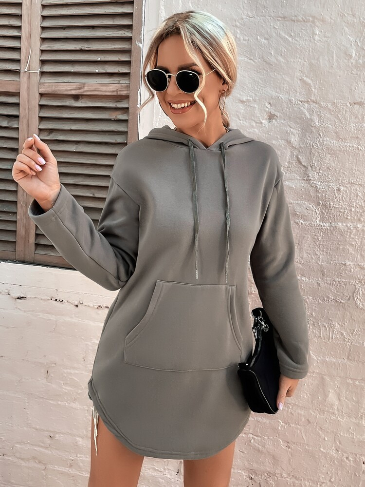 Kangaroo Pocket Drop Shoulder Drawstring Hoodie | SHEIN