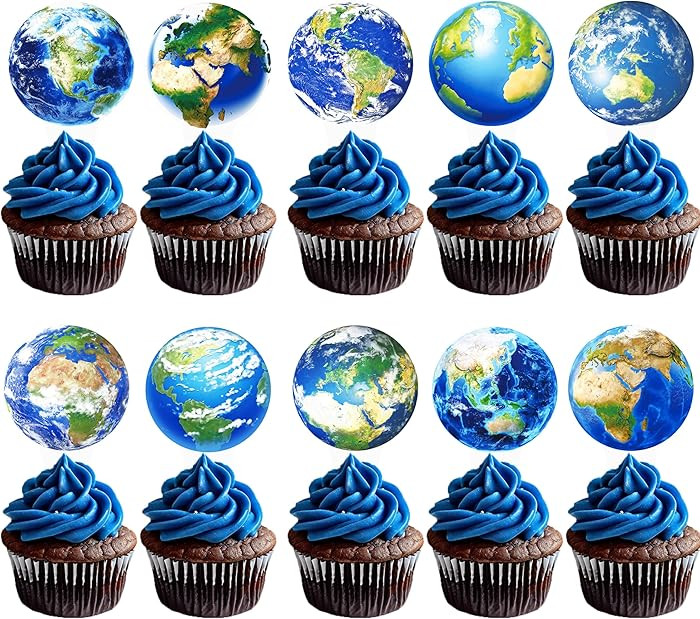 48pcs Earth Globe Cupcake Toppers Earth Day Party Decorations Globe World Map Theme Cake Cupcake ... | Amazon (US)