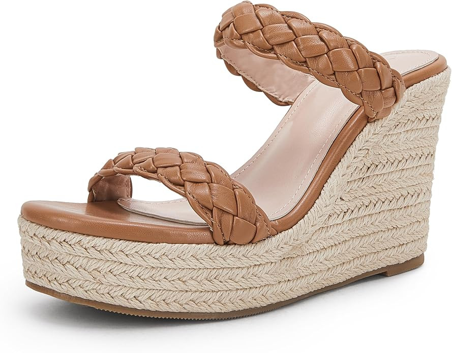 Coutgo Womens Wedge Platform Sandals Espadrilles Two Strap Woven Slip On Summer Cute Slide Sandal... | Amazon (US)