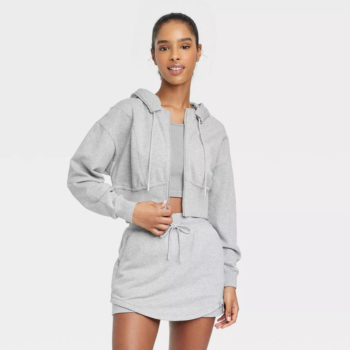 Women's Full Zip French Terry Cropped Hooded Sweatshirt - JoyLab™ | Target