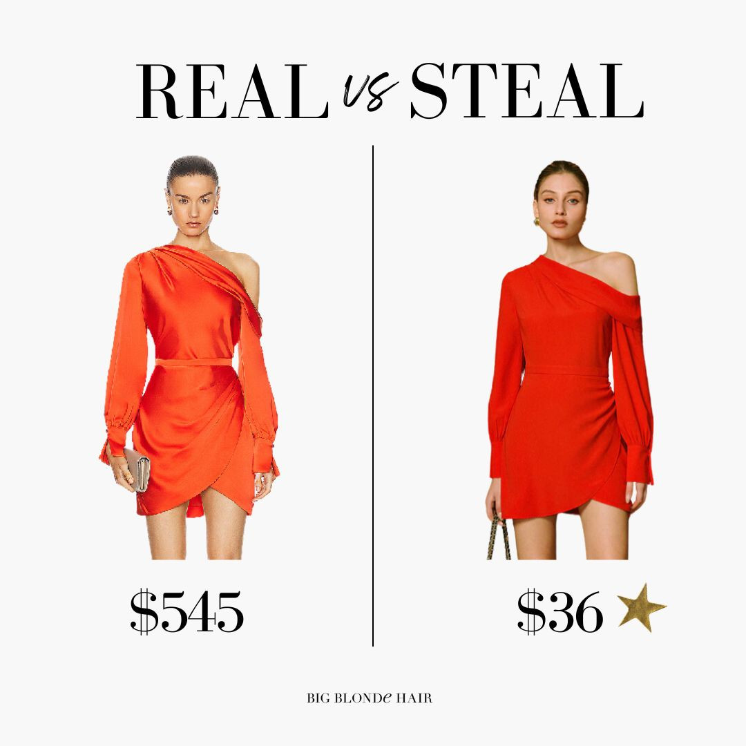 Real vs Steal: $545 Red Satin Off the Shoulder Dress vs $36 Look for Less 

 #LTKFindsUnder50