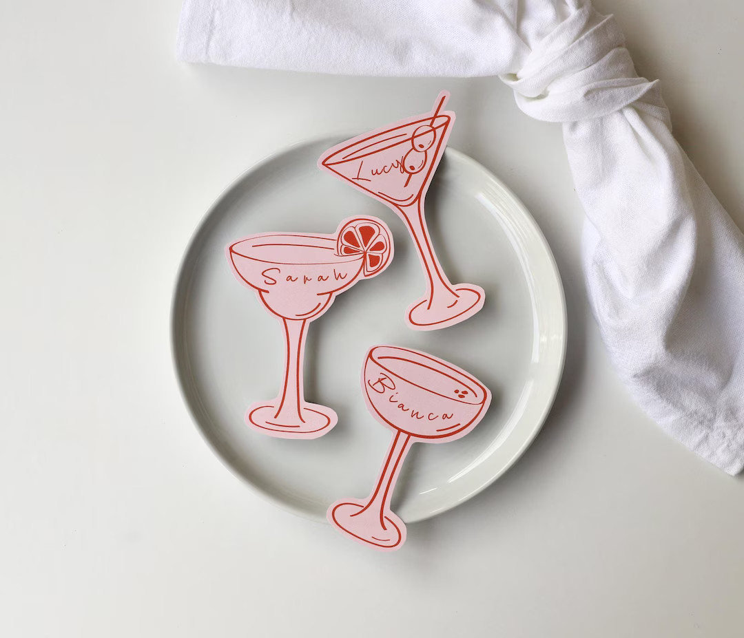 Pink red cocktail place card template, margarita place card, martini name card, espresso martini ... | Etsy (US)