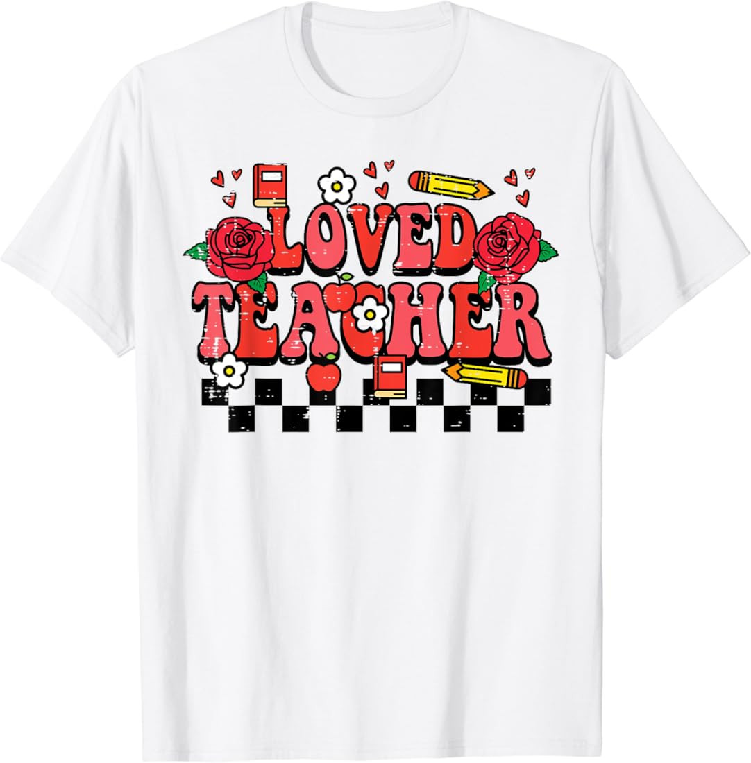 Valentines Day Loved Teacher Retro Teaching Groovy Women Men T-Shirt | Amazon (US)