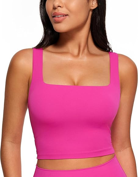 CRZ YOGA Butterluxe Womens Square Neck Longline Sports Bra - Workout Crop Tank Tops Padded with B... | Amazon (CA)