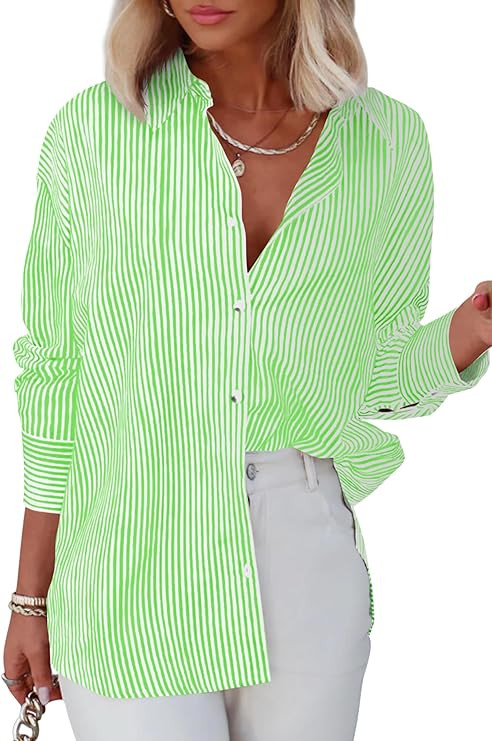 Diosun Womens Striped Button Down Shirts Classic Long Sleeve Stylish Collared Office Work Blouses... | Amazon (US)