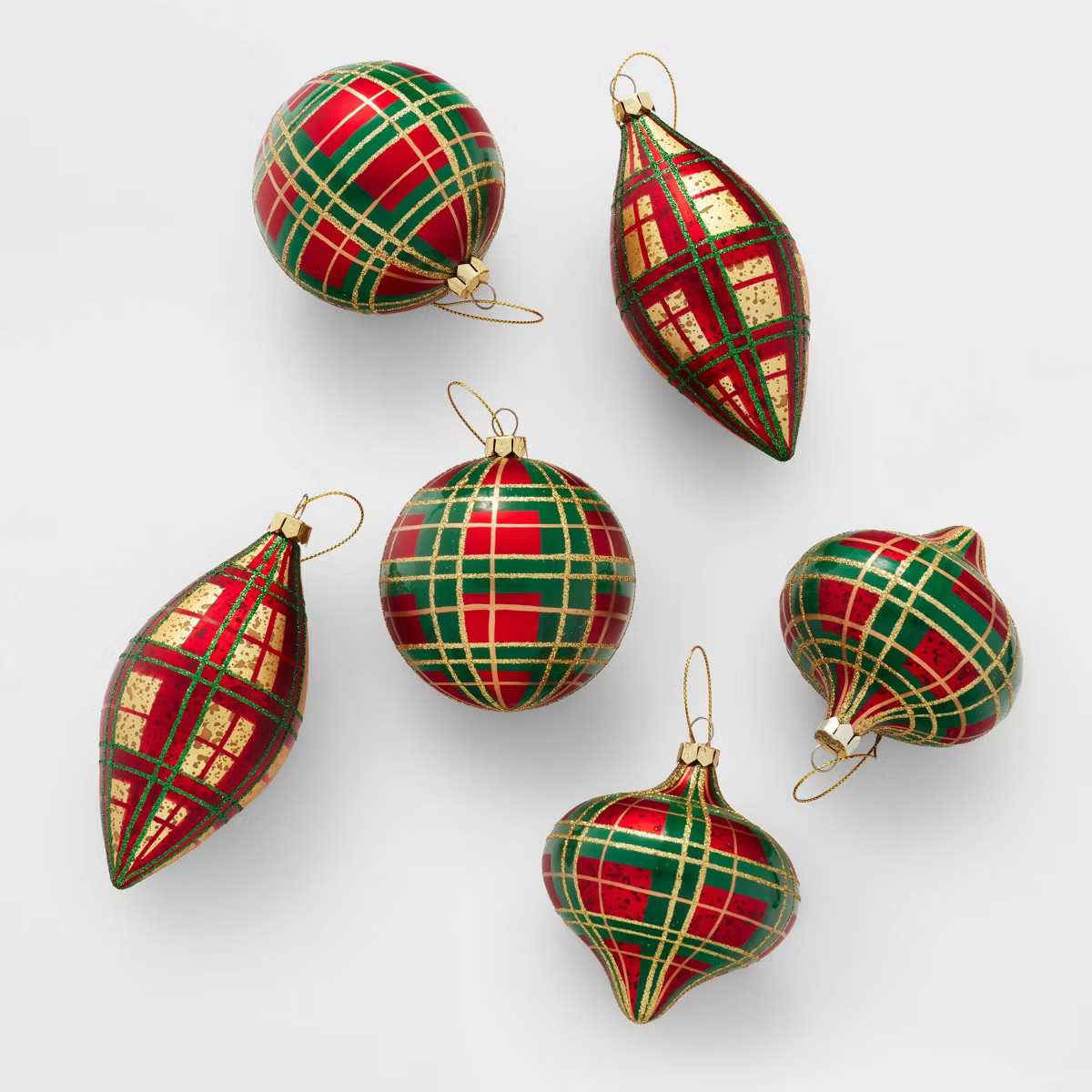 Plaid Shatter-Resistant Plastic Christmas Tree Ornament Set 9pc Red/Green/Gold - Wondershop™ | Target