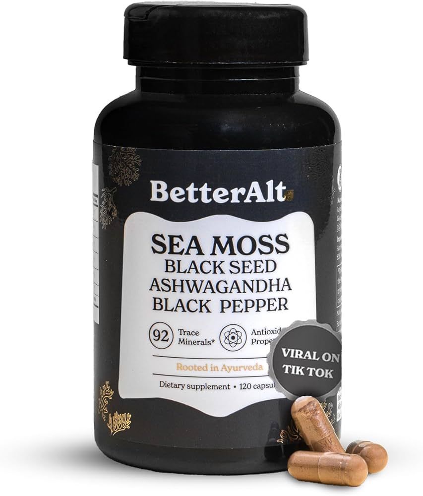 Sea Moss Capsules- Irish Sea Moss with Black Seed Oil, Ashwagandha & Black Pepper for Stamina, St... | Amazon (US)