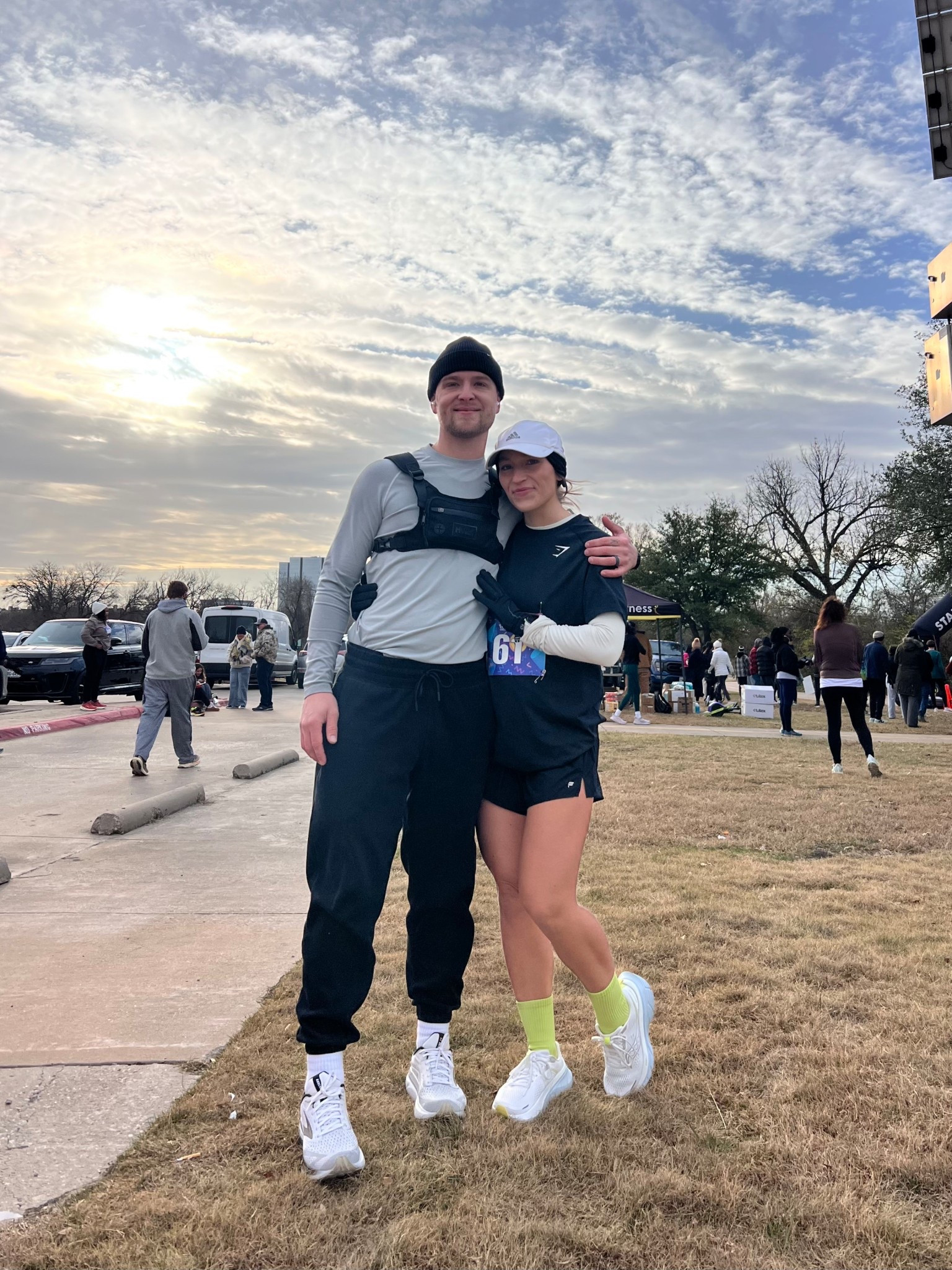 Cold race mornings = layering like a pro 🥶🏃‍♀️
This outfit was actually perfect for staying warm at the start without overheating by mile 2 (the real struggle).

• Fabletics sports bra + running shorts
• Lululemon long sleeve + gloves
• Gymshark tee for the top layer moment
• Adidas running hat
• Saucony runners (forever loyal)
• Amazon headband + socks (cheap but elite)
• Shokz headphones (game changer)

#LTKSeasonal #LTKActive #LTKootd