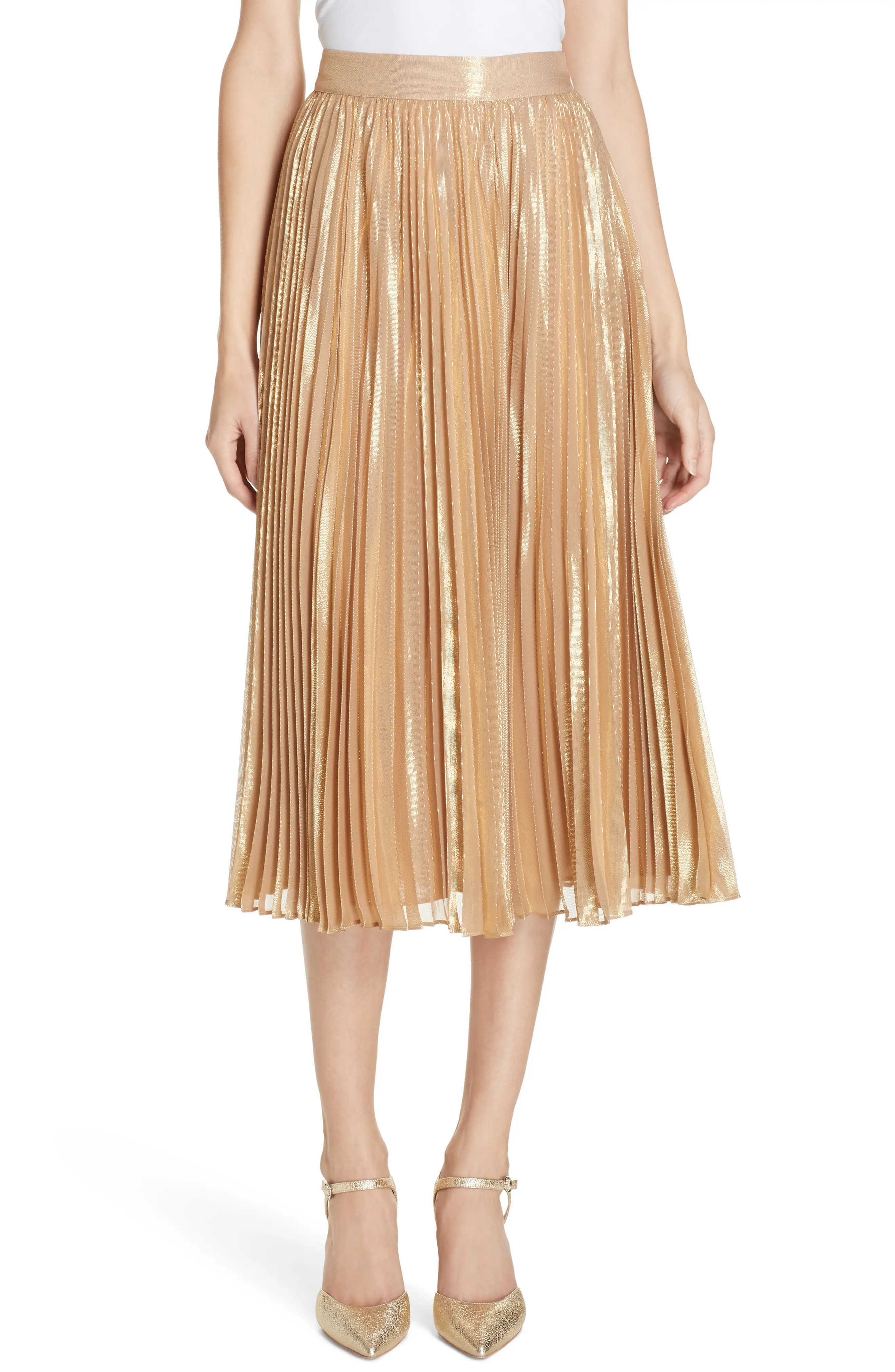 kate spade new york pleat metallic pleat midi skirt | Nordstrom