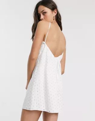 ASOS DESIGN broderie low back mini sundress in white | ASOS (Global)