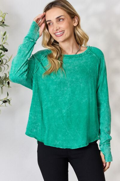 Zenana Round Neck Long Sleeve Top | Charming Charlie