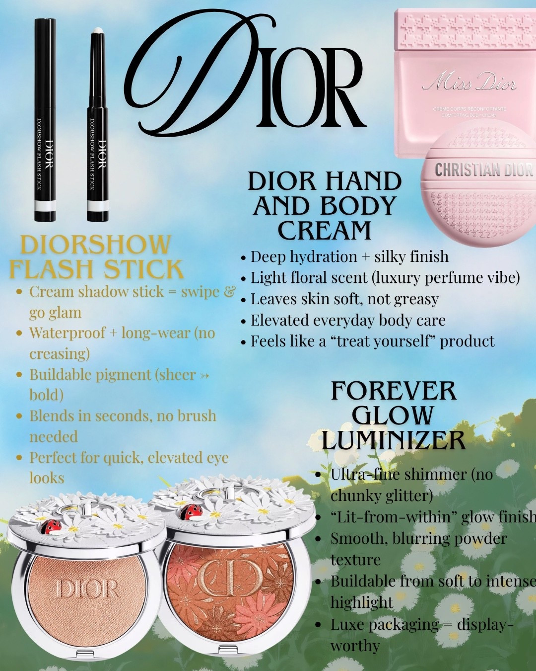 New Dior at Ulta 🤍✨

DiorShow Flash Stick, Forever Glow Luminizer, and the Hand & Body Cream — all giving that effortless, luminous, luxury finish Dior is known for.

I haven’t tried these yet, but they’re definitely on my radar for that soft glow + elevated everyday beauty moment.

Shop my LTK picks 🤍 #LTKbeauty #Dior #UltaBeauty

#LTKselfcare #LTKBeauty #LTKMothersDay