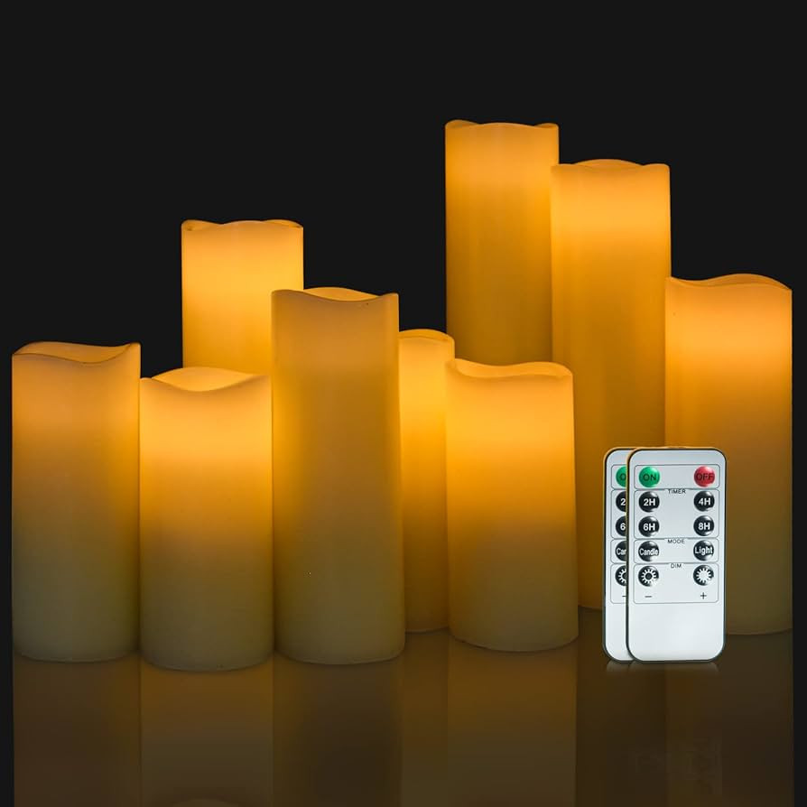 OSHINE Flameless Battery Operated Candle, LED - Set of 9 Flickering Pillar with 10-Key Remote & 2... | Amazon (US)