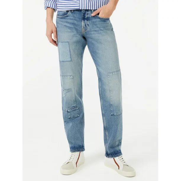 Free Assembly Men's Mid Rise Modern Straight Multi Patch Jeans | Walmart (US)