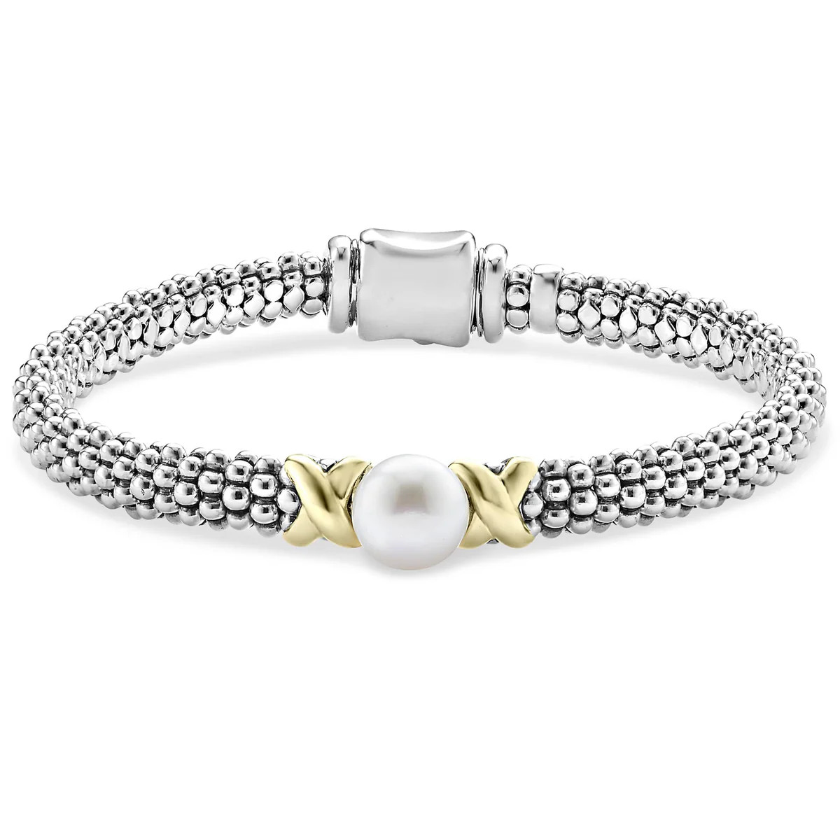 Two-Tone X Pearl Caviar Bracelet | 6mm | LAGOS