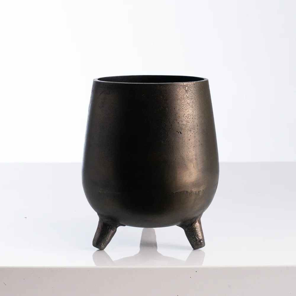 Modern Rustic Antiqued Pewter Silver Aluminum Footed Compote Pot | Darby Creek Trading