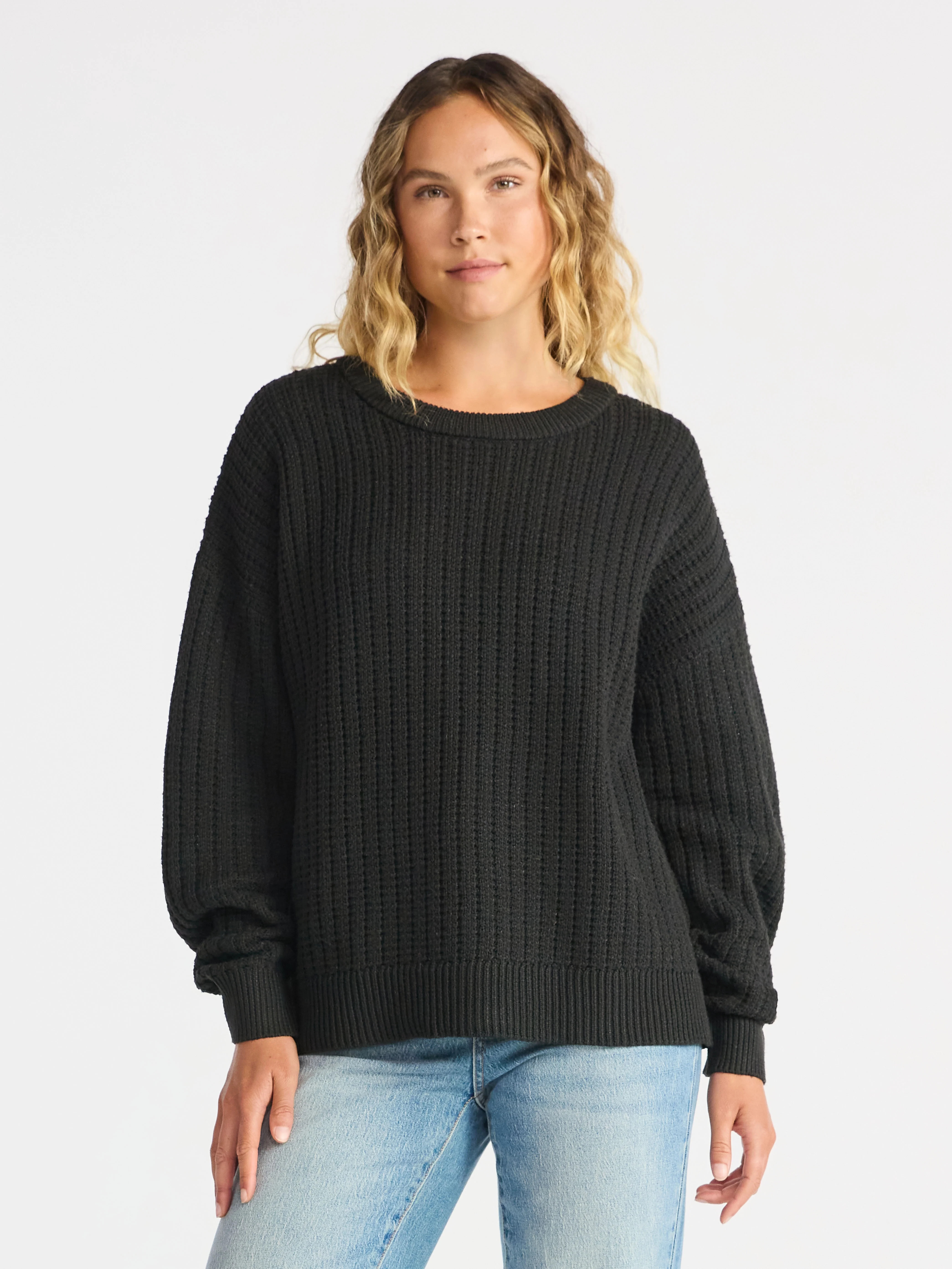 Time and Tru Women's and Women’s Plus Textured Stitch Sweater, Midweight, Sizes XS-4X | Walmart (US)