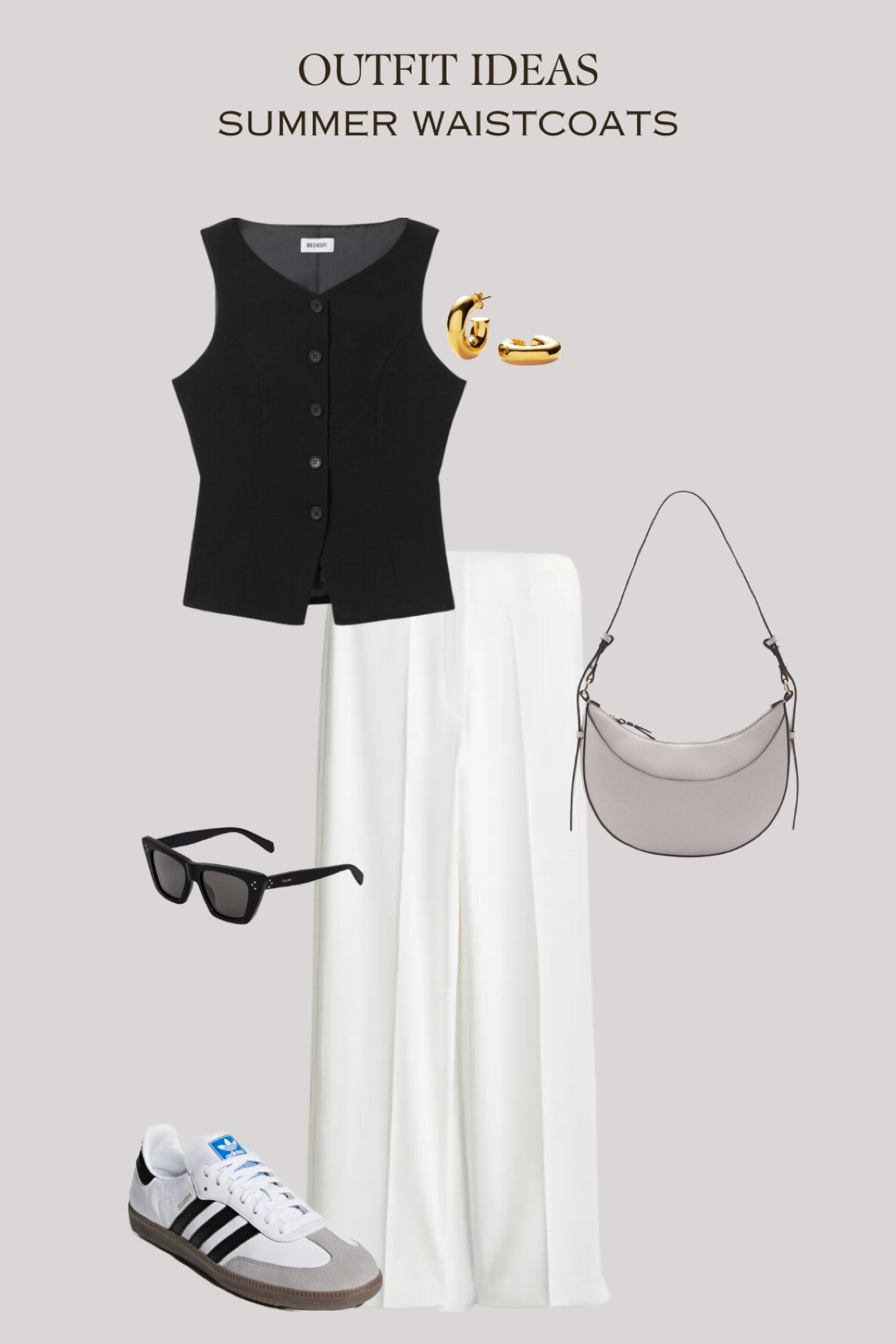 Summer Waistcoats: tailored suit waistcoat, black linen waistcoat, white wide leg trousers, adidas samba OG, oval short handle bag. Spring summer style!

#LTKTravel #LTKStyleTip #LTKSeasonal