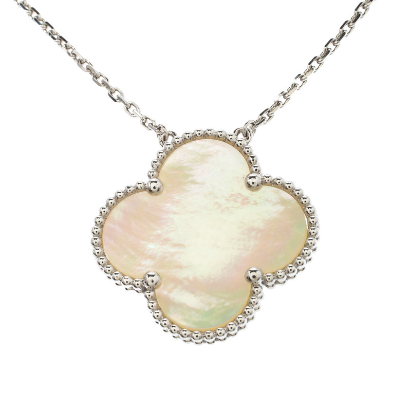 Van Cleef & Arpels Magic Alhambra Mother of Pearl 18k White Gold Necklace | The Luxury Closet