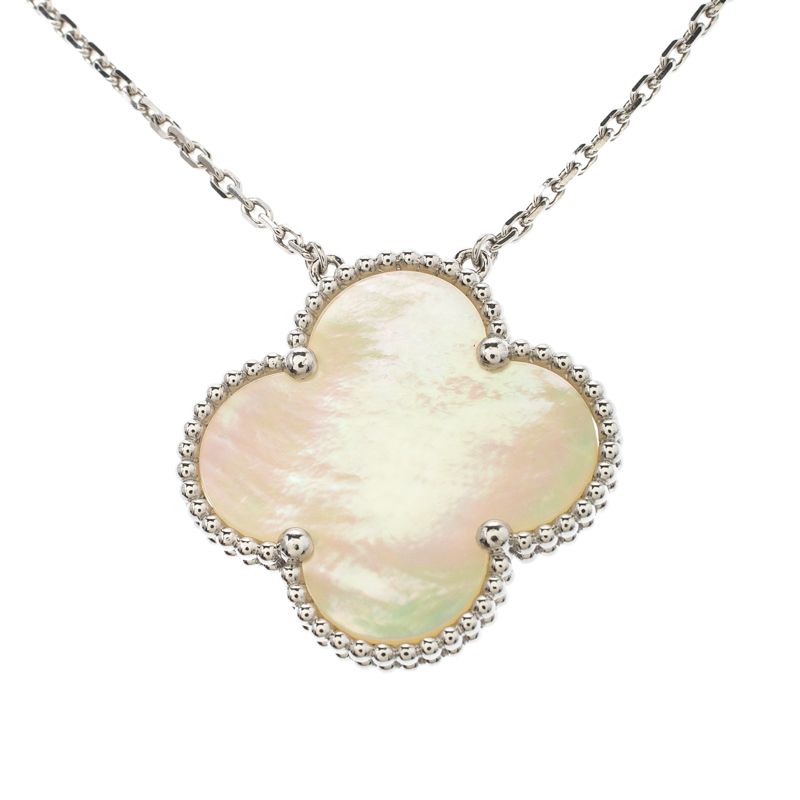 Van Cleef & Arpels Magic Alhambra Mother of Pearl 18k White Gold Necklace | The Luxury Closet