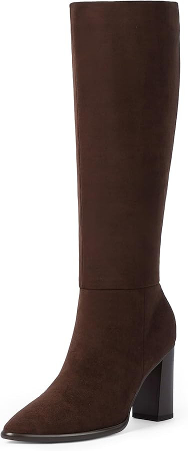 Knee High Boots Women Pointed Toe Chunky Heel Fall Tall Boots Side Zipper Faux Leather Long Boots... | Amazon (US)