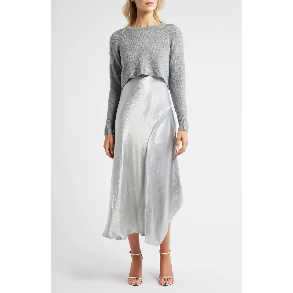 Vince Camuto Metallic Slipdress & Sweater in Silver at Nordstrom Rack, Size X-Small | Nordstrom Rack