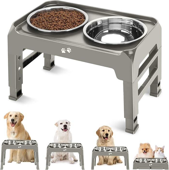 Elevated Bowls, 4 Height Adjustable Raised Stand With 2 Thick 50oz Stainless Steel Food Bowls, No... | Amazon (US)