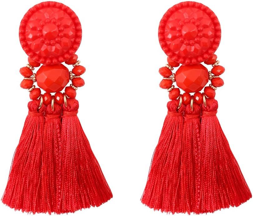 Boderier Thread Tassel Earrings Chandelier Drop Dangling Earrings with Beaded Hoops Stud Earrings... | Amazon (US)