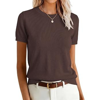 ANRABESS Womens Short Sleeve Sweaters Wool Blend | Business Casual Work Tops Crew Neck, Comfy Lig... | Amazon (US)