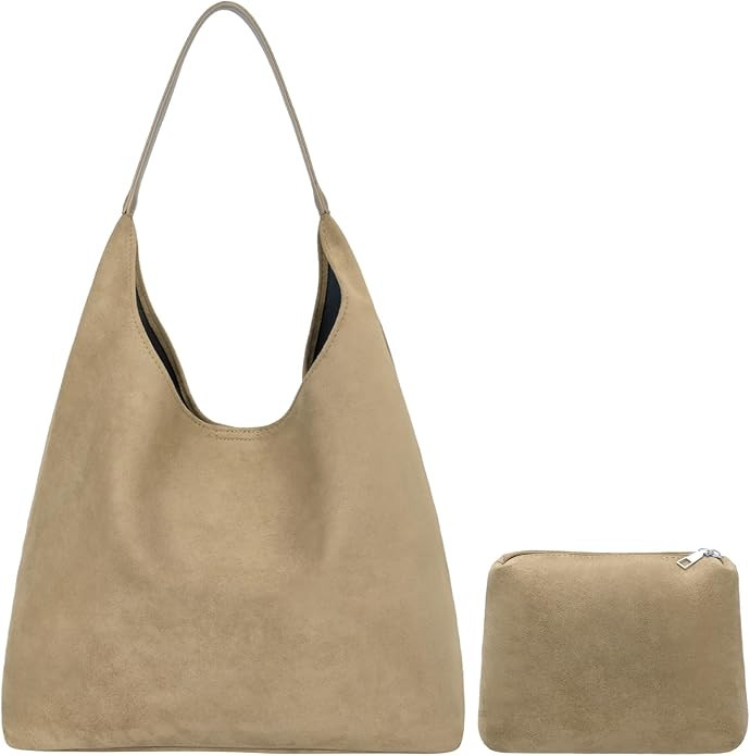 Suede Hobo Bags for Women Trendy Suede Shoulder Bag Slouchy Tote Handbag Suede Purse for Work Eve... | Amazon (US)