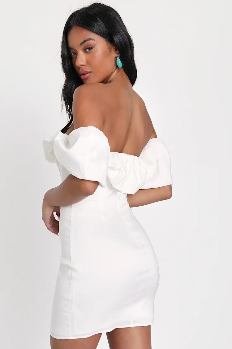 Fanciful Feat White Taffeta Off-the-Shoulder Bodycon Mini Dress | Lulus