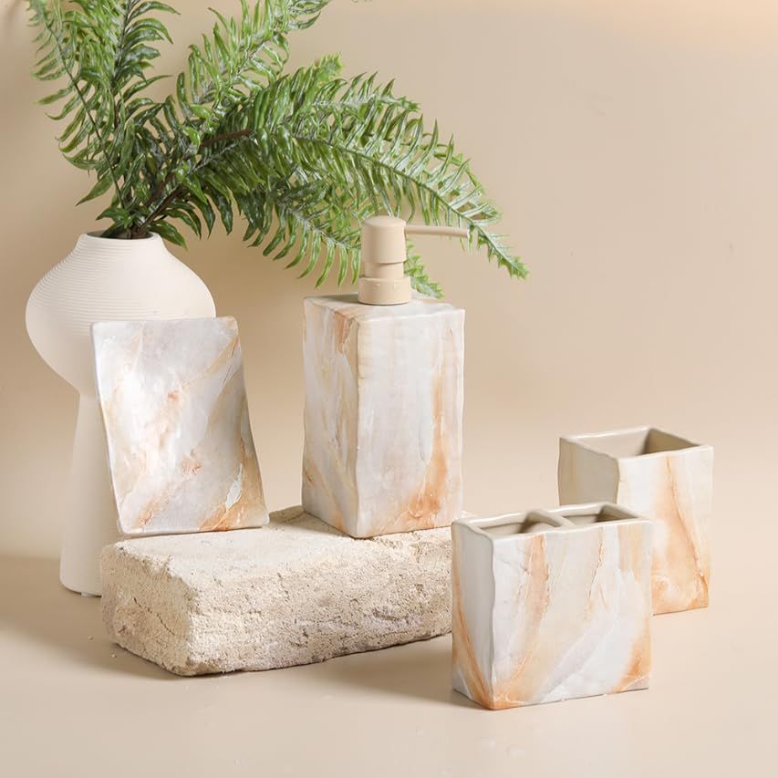 Amazon.com: Haturi Bathroom Accessories Set, 5 Pcs Marble Look Bathroom Sets for Counter Top Restroo | Amazon (US)