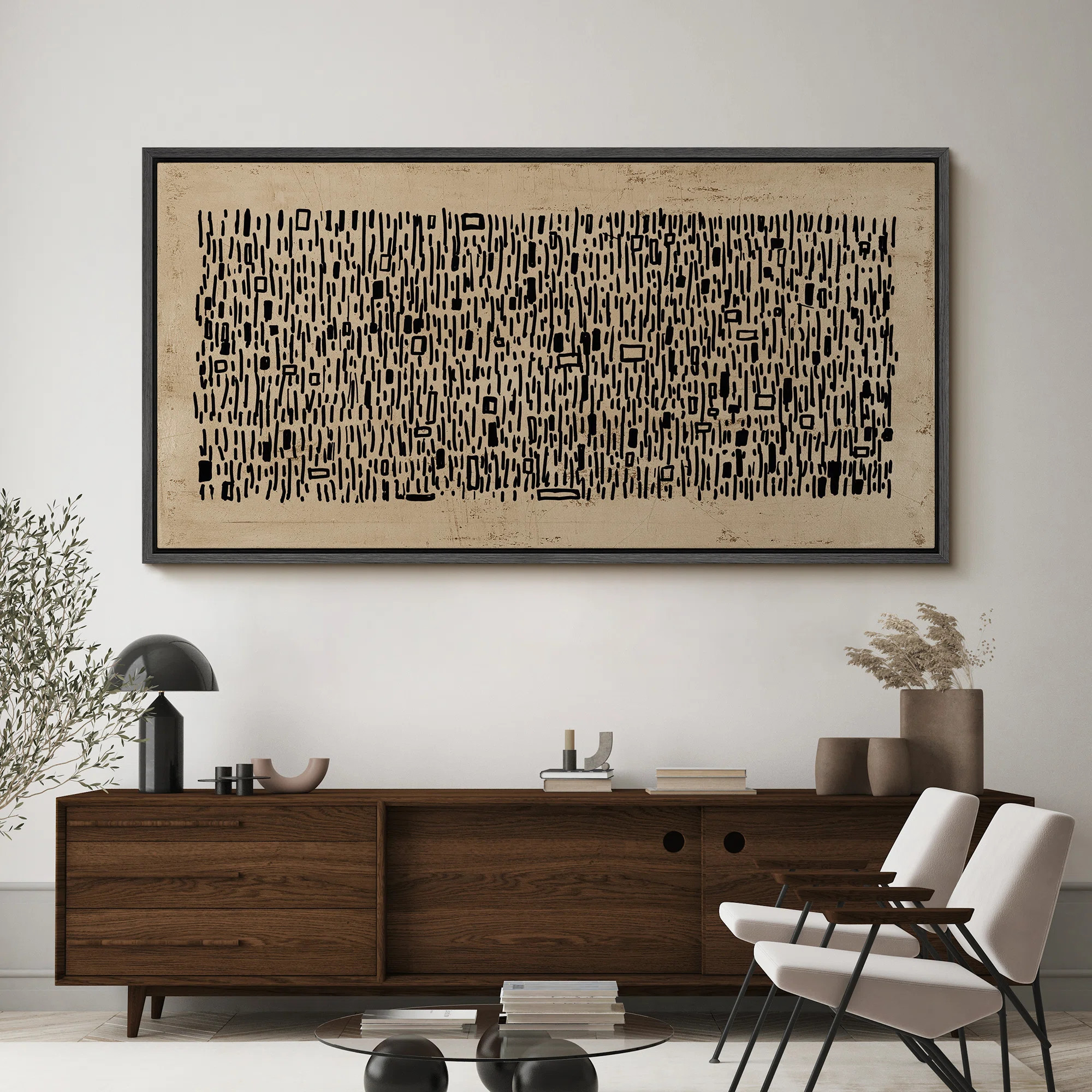 Geometric Line "Brown Black Wabi Sabi Abstract Artwork, Mid Century Modern Neutral Wall Pictures,... | Wayfair North America