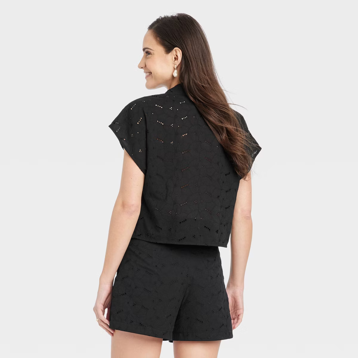 Women's Short Sleeve Eyelet Camp T-Shirt - A New Day™ | Target