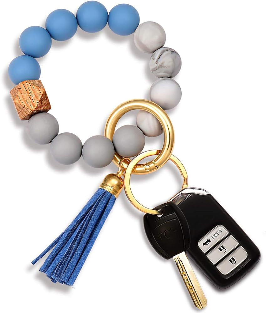 Silicone Key Ring Bracelet Beaded Wrislet Keychain Portable House Car Keys Ring Holder | Amazon (US)