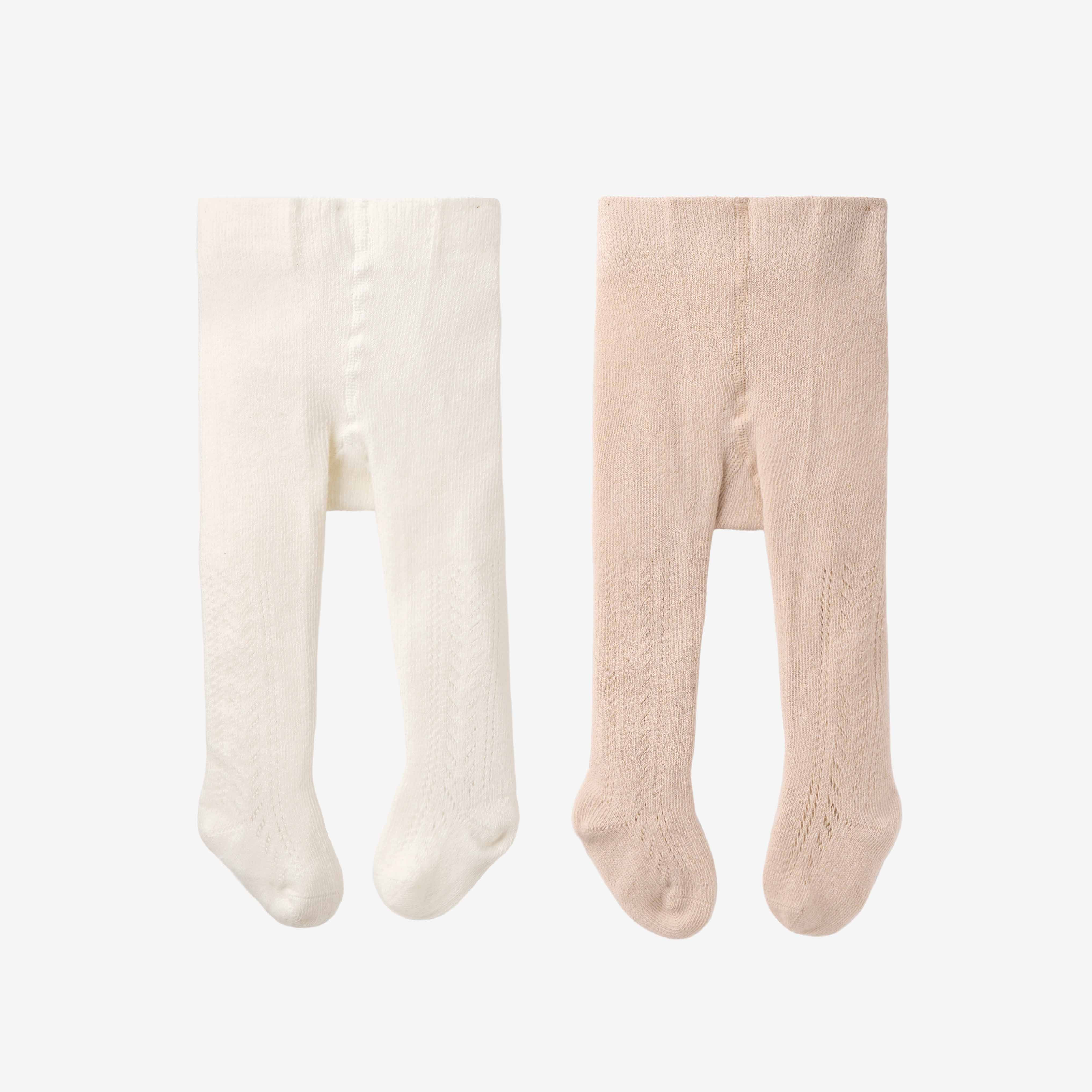 Taupe/White Pointelle Tight Set - 2PK | Elegant Baby