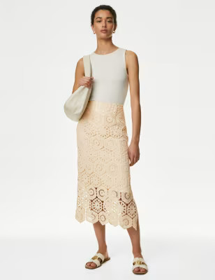 Cotton Rich Knitted Midi Column Skirt | Marks and Spencer AU/NZ