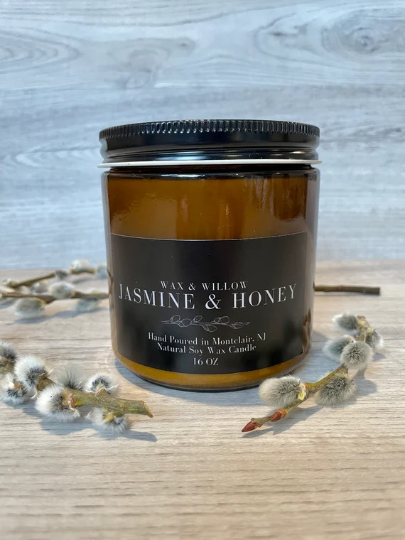 16oz Jasmine & Honey Hand Poured Natural Soy Wax Candle | Etsy (US)