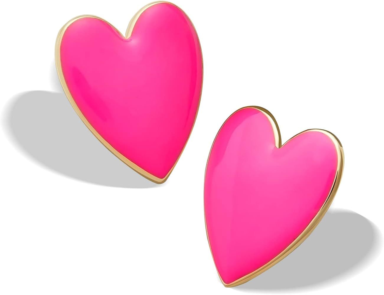 T-ztoss Lovely Candy Heart Studs Earrings Romance Enamel Big Statement Earrings for Women Girls Jewe | Amazon (US)