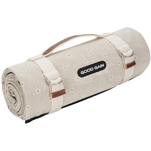 G GOOD GAIN Picnic Blankets Waterproof Extra Large - Outdoor Blanket Sand Free Foldable with Carry Strap for Beach, Camping, Park Grass, Hiking, Travel, Concerts(White Flower) | Amazon (US)